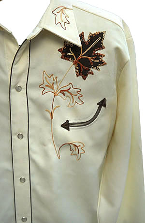 (XL) vintage Men's H bar C Poly Gab Western Shirt!  Cream w brown and tan embroidery.